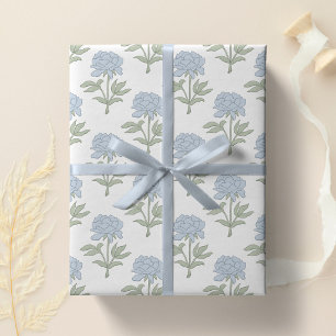 Papier Cadeau Imprimé floral de pivoine Cottage blanc bleu vert