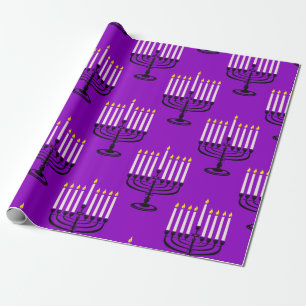 Papier Cadeau imprimé juif violet menorah hanoukka