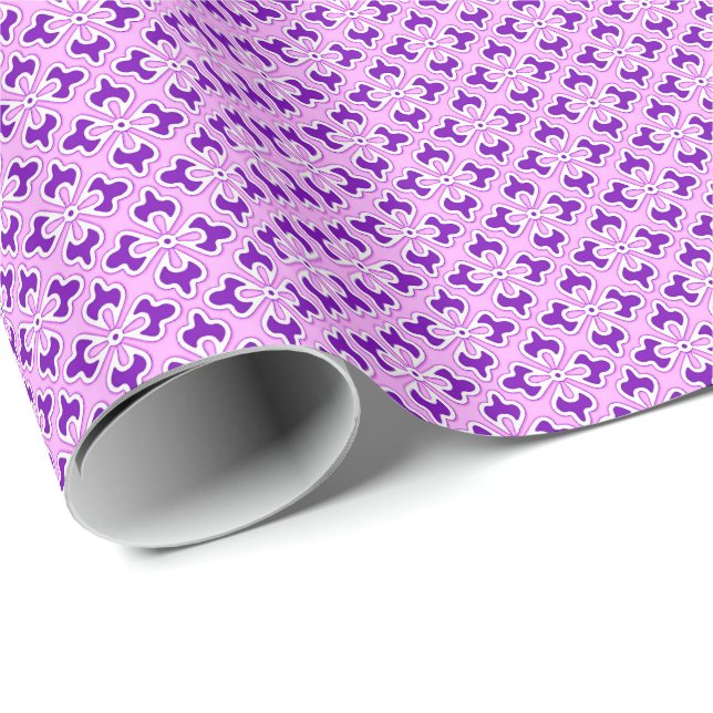 Papier Cadeau imprimé kimono floral, améthyste et rose orchidée (Coin rond)