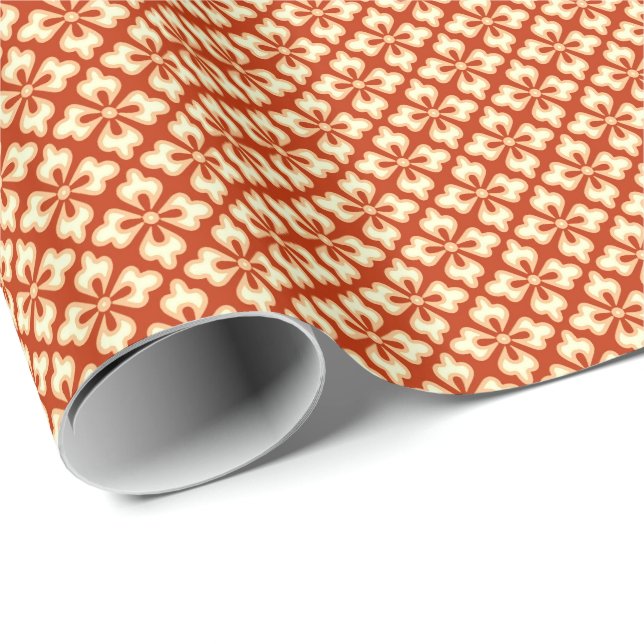 Papier Cadeau imprimé kimono floral, mandarine orange (Coin rond)
