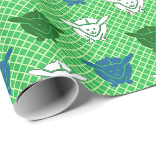 Papier Cadeau imprimé lapin japonais, vert, bleu et blanc