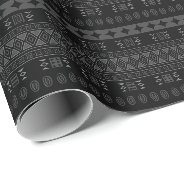 Papier Cadeau Imprimerie culturelle en gris noir et charbon de b (Coin rond)