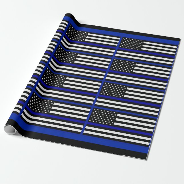 Papier Cadeau Indicateur de ligne bleue mince (Déroulé)