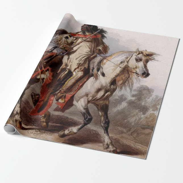 Papier Cadeau Indien Blackfoot sur le cheval Arabe étant chassé (Déroulé)