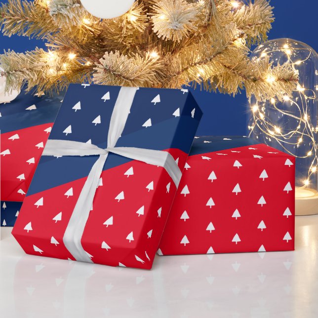 Papier Cadeau Indigo Bleu Rouge Blanc Arbre de Noël Motif (Vacances)