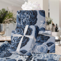 Indigo Blue Vintage Floral Toile Matte Finition