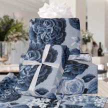 Indigo Blue Vintage Floral Toile Matte Finition