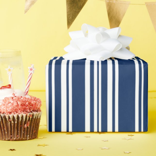 Papier Cadeau Indigo mélangé moderne et bandes blanches (Fête d'anniversaire)
