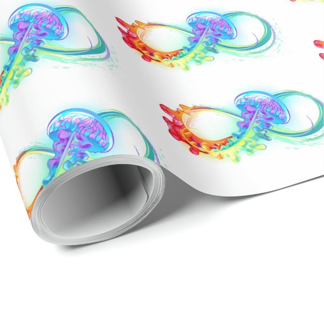 Papier Cadeau Infinity avec Rainbow Jellyfish (Coin rond)