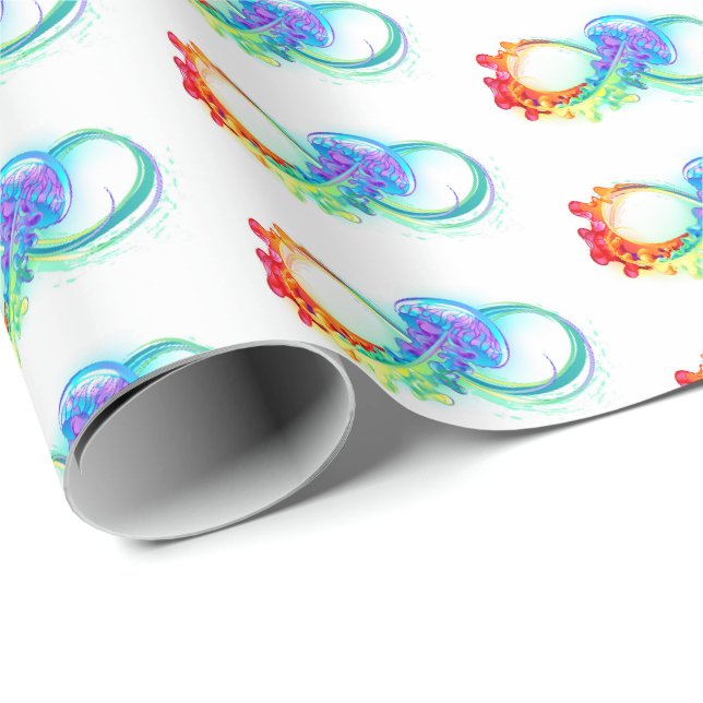 Papier Cadeau Infinity avec Rainbow Jellyfish (Coin rond)