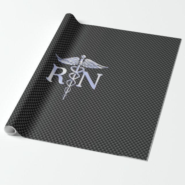 Papier Cadeau Infirmière inscrite RN Caduceus Snakes Carbon (Déroulé)