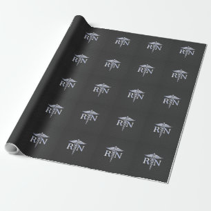Papier Cadeau Infirmière inscrite RN Caduceus Snakes Carbon