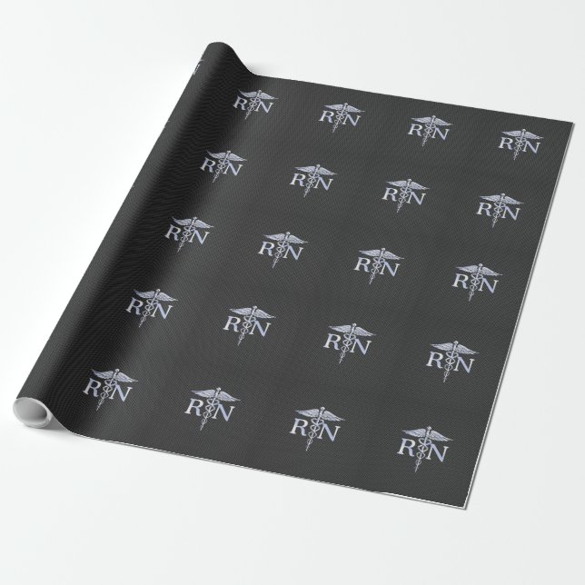 Papier Cadeau Infirmière inscrite RN Caduceus Snakes Carbon (Déroulé)