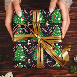 Papier Cadeau Infirmière Joyeux Arbre de Noël Reindeer Infirmièr