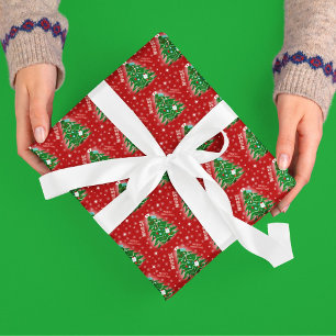 Papier Cadeau Infirmière Joyeux Noël Arbre Fond Rouge