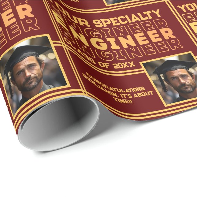 Papier Cadeau Ingénierie personnalisée Nom Année d'obtention du  (Coin rond)