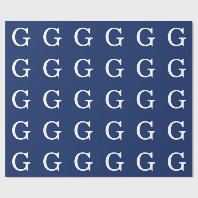 Papier Cadeau Initial Letter Monogram Blue White Plain Simple (Plat)