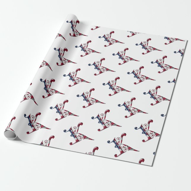 Papier Cadeau Initiale K Monogrammé Drapeau Américain Couleur Él (Déroulé)