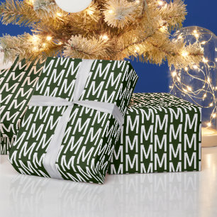 Papier Cadeau Initiale personnalisée moderne vert foncé et blanc