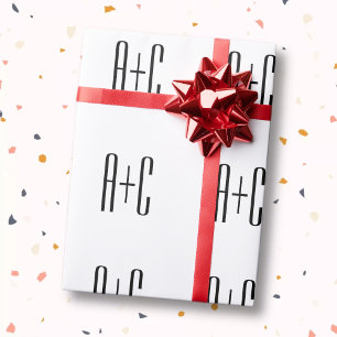 Papier Cadeau Initiales de couples modernes élégants   Blanc et 