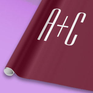 Papier Cadeau Initiales de couples simples   Blanc et bordeaux