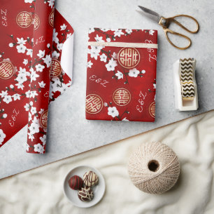 Papier Cadeau Initiales du Mariage chinois Cherry Blossom