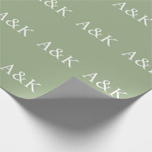 Papier Cadeau Initiales personnalisées sur un mariage vert sauge