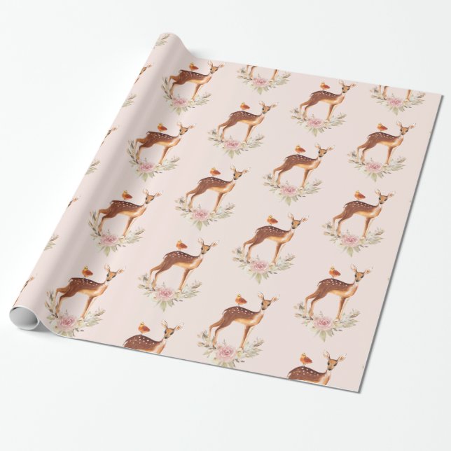 Papier Cadeau Innocent Brown Deer et Bird Friend Motif (Déroulé)