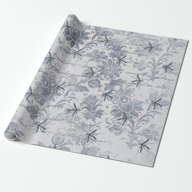Papier Cadeau Insecte et gris bleu floraux (Déroulé)