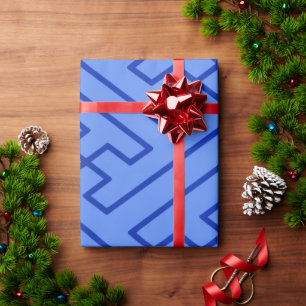 Papier Cadeau Inspiration grecque motif géométrique lignes bleue