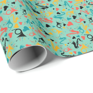 Papier Cadeau Instruments de musique colorés Note & Coeurs Motif