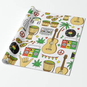 Papier Cadeau Instruments de musique motif sans faille. Reggae
