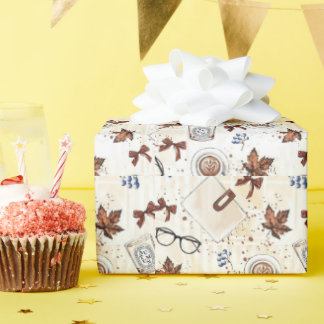 Papier Cadeau Invitation Café & Livres Automne Cozy | Fa Vintage