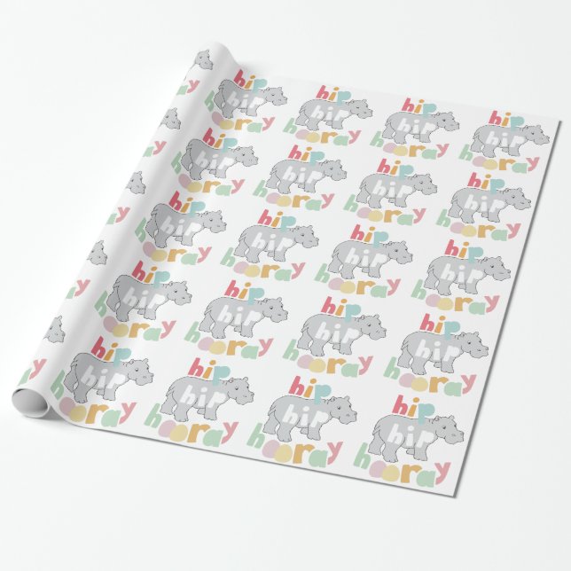 Papier Cadeau ip Hip Hip Houray Gris Hippo Dessin mignon Animal  (Déroulé)