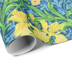Papier Cadeau Iris de William Morris, jaune et bleu de cobalt