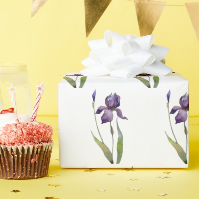 Papier Cadeau Iris violet sur blanc (Fête d'anniversaire)