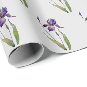 Papier Cadeau Iris violet sur papier d'enveloppement gris