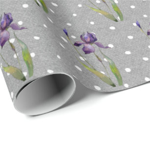 Papier Cadeau Iris violet sur papier d'enveloppement Pois