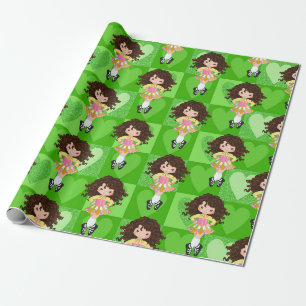 Papier Cadeau Irish Dance Green Coeur monochrome
