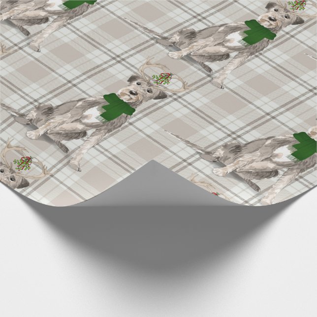 Papier Cadeau Irish Wolfhound et Taupe Plaid Christmas (Coin)