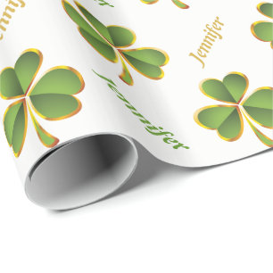 Papier Cadeau Irlandais vert, trèfle d'or St. Patrick's Day
