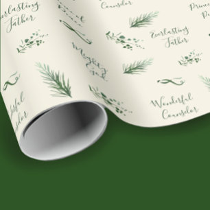 Papier Cadeau Isiah 9:6   Pine Tirée À La Main Sage Personnalisé