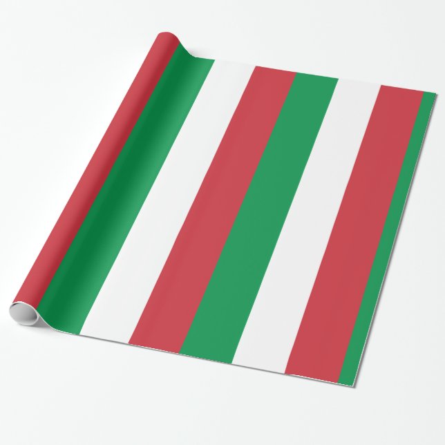 Papier Cadeau Italie Drapeau : Rouge Blanc Vert rayures (Déroulé)