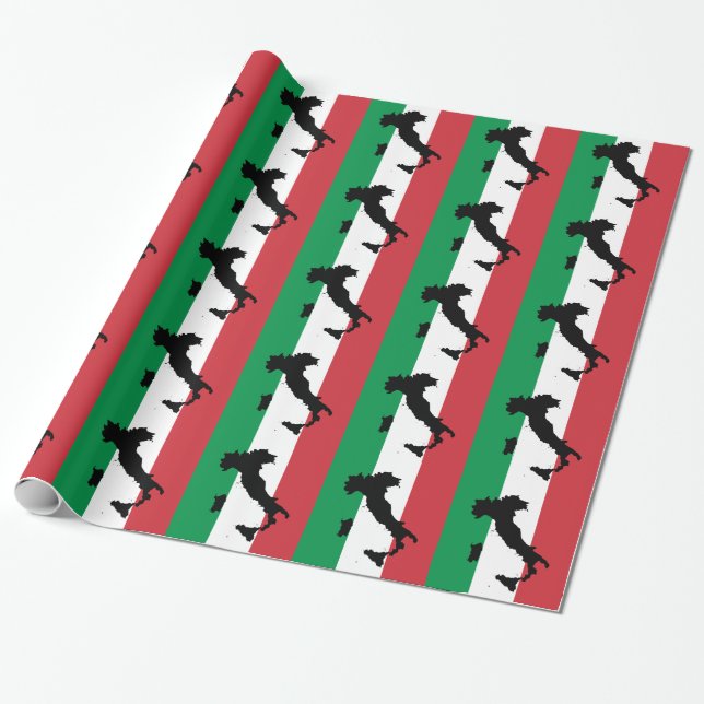 Papier Cadeau Italie Rouge Blanc Grandes Vertes (Déroulé)