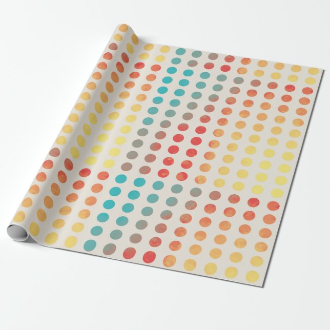 Papier Cadeau Ivoire de cercle d'arc-en-ciel de pois de peinture (Déroulé)