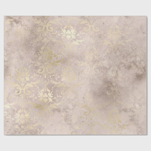 Papier Cadeau Ivoire et Grunge d'or Distressed Damas