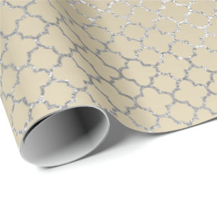 Papier Cadeau Ivoire fascinant argenté d'art déco de Quatrefoi