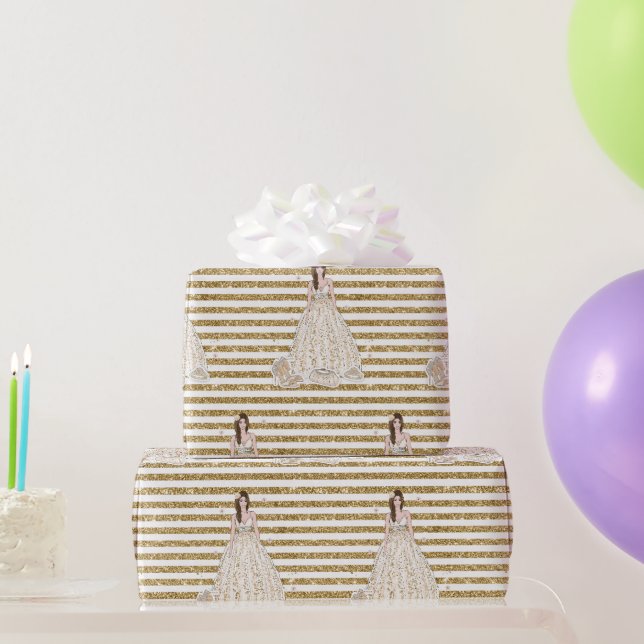 Papier Cadeau Ivory Mariage Glitter Gold rayures (Cadeaux de fête)