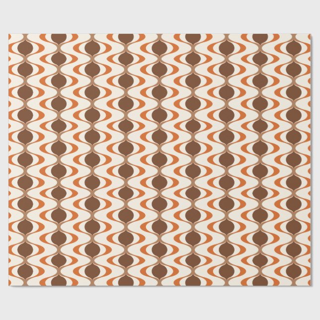 Papier Cadeau Ivory Tan Brown Burn Orange Ogee Wave Motif (Plat)