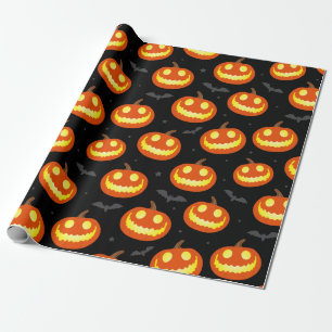Papier Cadeau Jack-o'-lantern Souriant Citrouilles et chauves-so